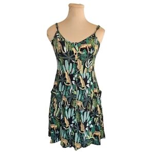 House Tropical Leopard Print Spaghetti Strap Mini Dress Sz XS